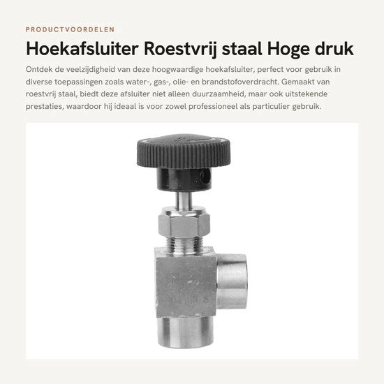 Ventile di angolo ad alta pressione - Valvola a ago - Fusto BSPP - Vite interna - Acciaio inossidabile - Sigillatura senza perdite - Adatto per acqua/gas/olio