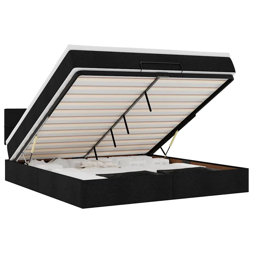 Pouf Letto con Materasso e LED Nero 180x200cm Tessuto 3312328