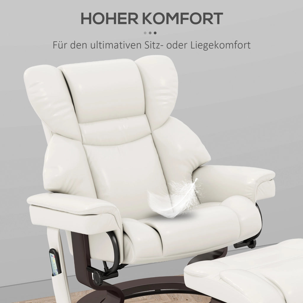 POLTRONA Relax con funzione massaggio 79x82x101 cm pelle rigenerata bianco crema