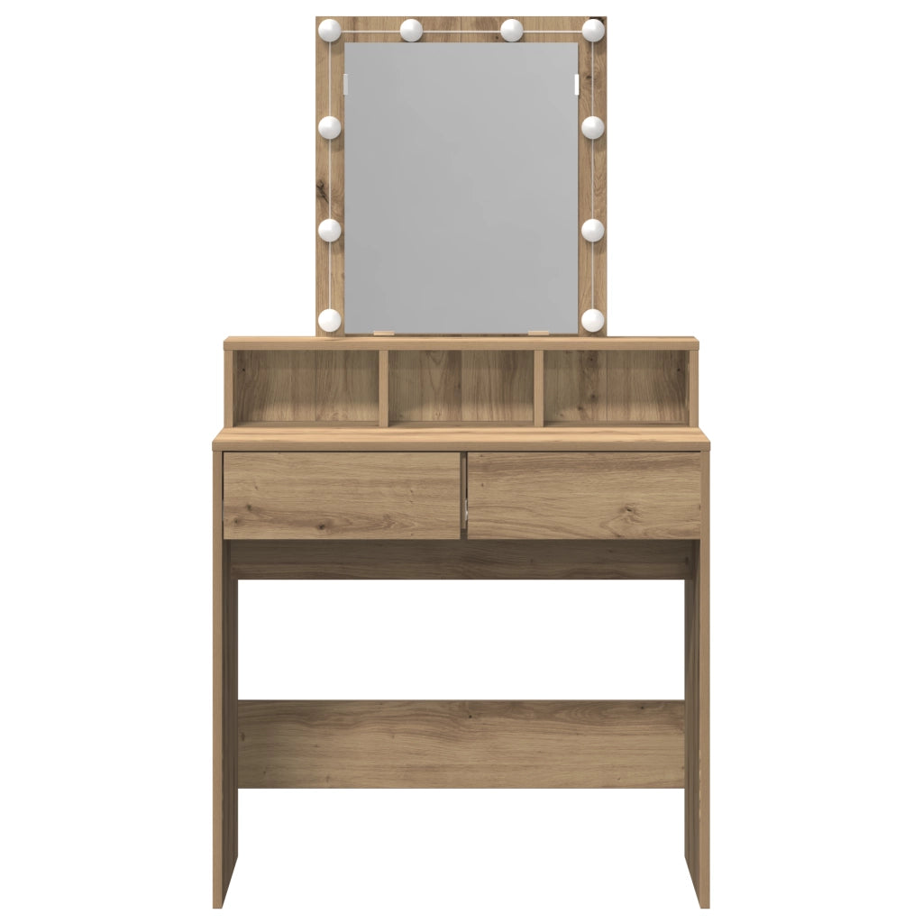 Toeletta con Specchio e LED in Rovere Artigianale in Legno Ingegnerizzato