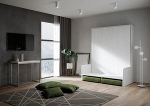 Letto Matrimoniale A Scomparsa 160 Kentaro Con Divano Bianco Frassino e Verde