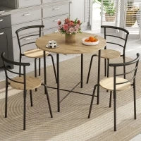 Set Tavolo da Pranzo Rotondo con 4 Sedie Salvaspazio in Legno e Metallo Stile Industriale