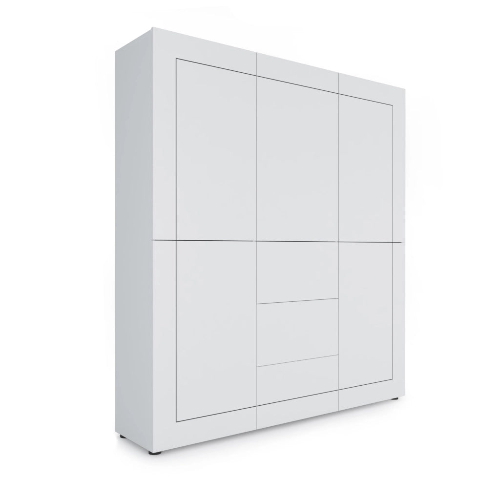 Credenza alta 5 ante/3 cassetti 150x35x165 cm Elios bianco lucido