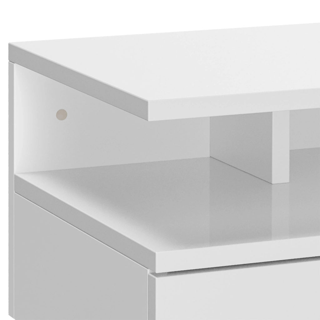 EasyComfort Set da 2 Comodini Moderni Sospesi con Cassetto e Mensola in Legno 35x32x22.5cm, Bianco Lucido
