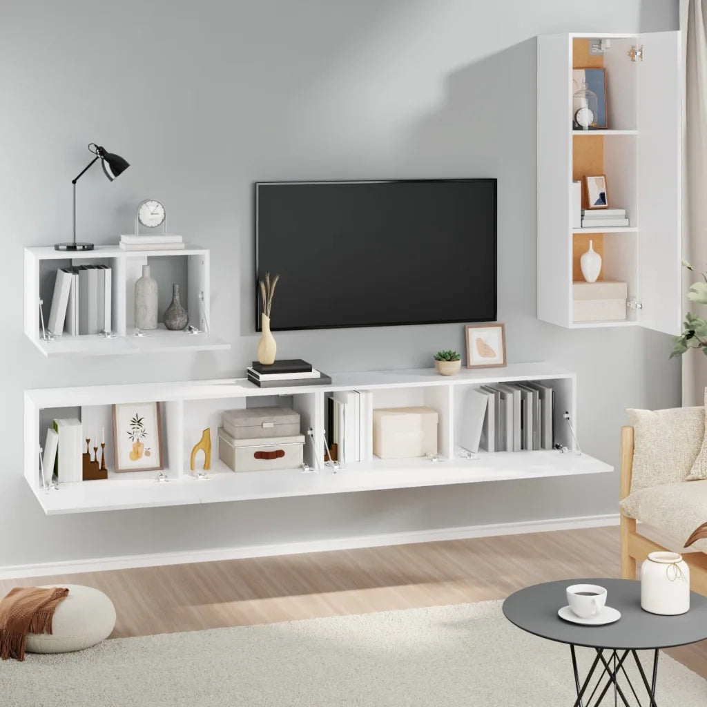 Set di Mobili Porta TV 4 pz Bianco in Legno Multistrato 3114326