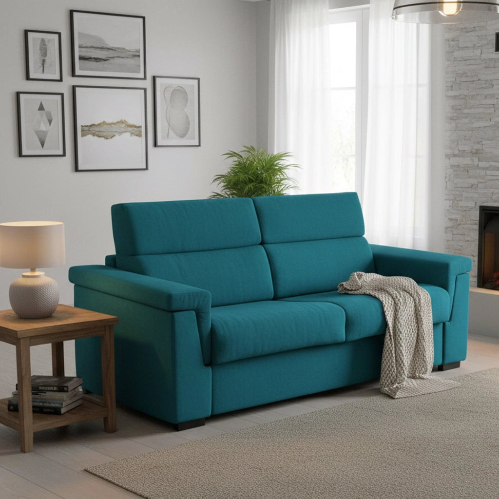 Benedetto, Divano Letto 3 Posti Sfoderabile Made in Italy, 225x95 cm Azzurro