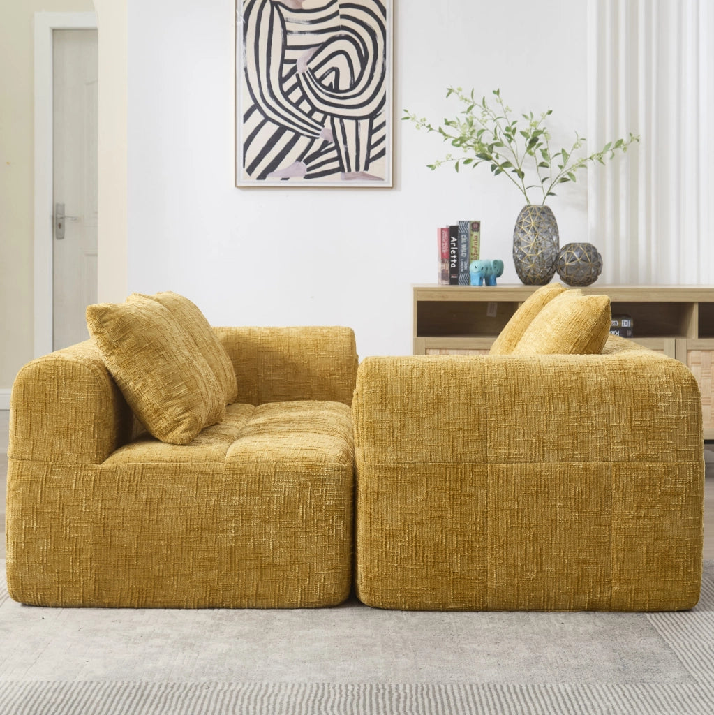 Sofa angolare 250x158x60 cm modulare con tasca laterale in chenille gialla