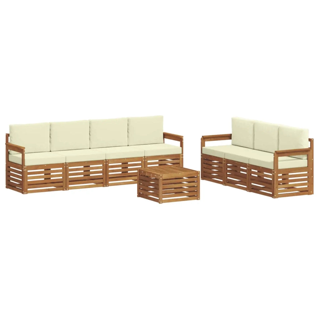 Set divani 8 pz Naturale e Crema Legno di Acacia Massello 3374475