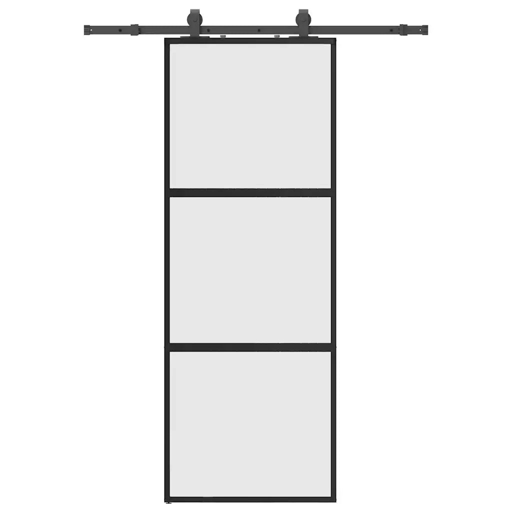 Porta Scorrevole Set Ferramenta Nera 76x205 cm Vetro Temperato