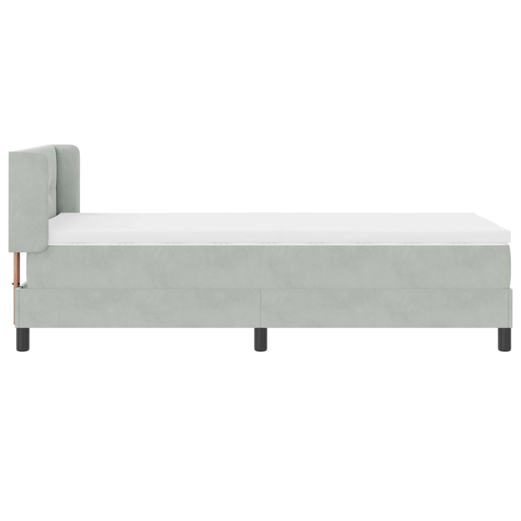 letto box spring  con materasso grigio chiaro 100x200 cm in velluto