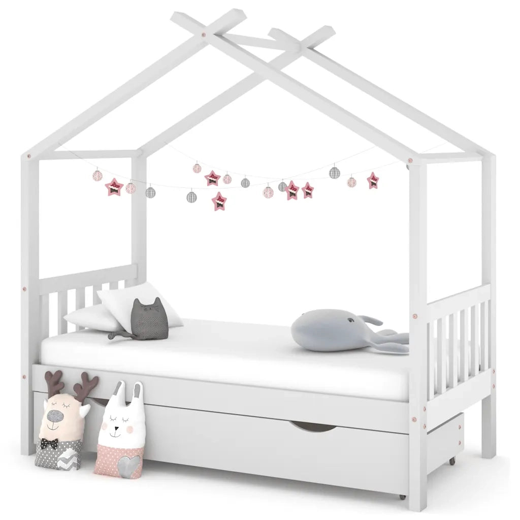 Giroletto per Bambini | Letto Infantile | Lettino con Cassetto Bianco Legno Pino 80x160 cm