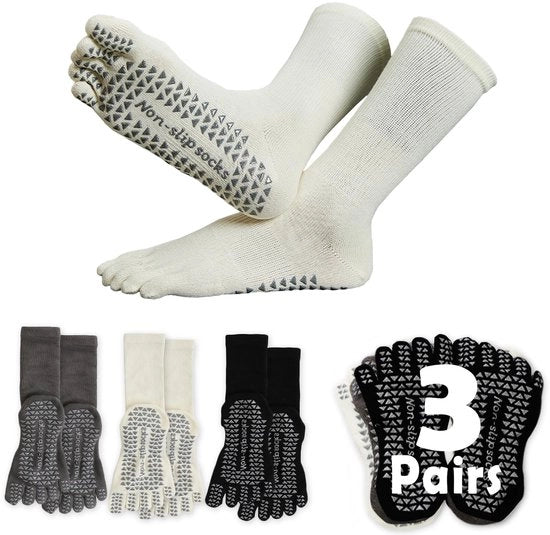 Confezione di 3 paia di calzettoni antiscivolo, calzettoni Pilates Yoga antiscivolo, lunghezza media, assorbe la sudorazione e respira, per abbigliamento sportivo e di tempo libero.