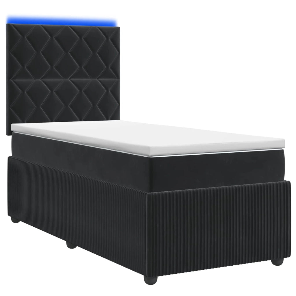Letto Box Spring LED con Materasso Nero 100 x 200 cm Velluto 3456019