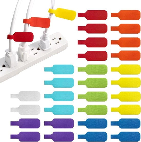 Etichette per cavi - Accessori per gestione dei cavi - Etichette per cavi con adesivo - Etichette per cavi identificabili - 32 pezzi - 8 colori