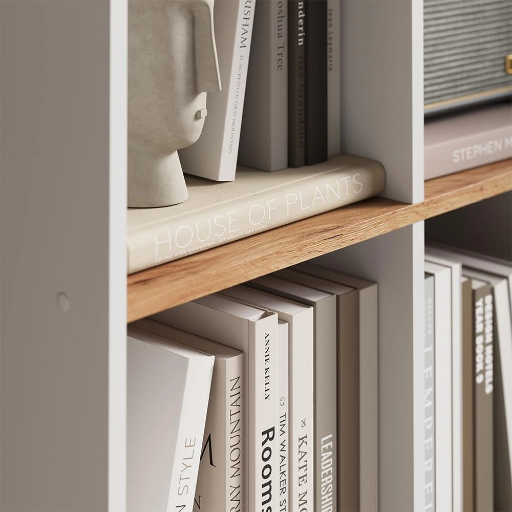 Scaffale Scutum, Rovere bianco/dorato, 143 x 72 cm, per l’utilizzo come divisorio o come libreria aperta