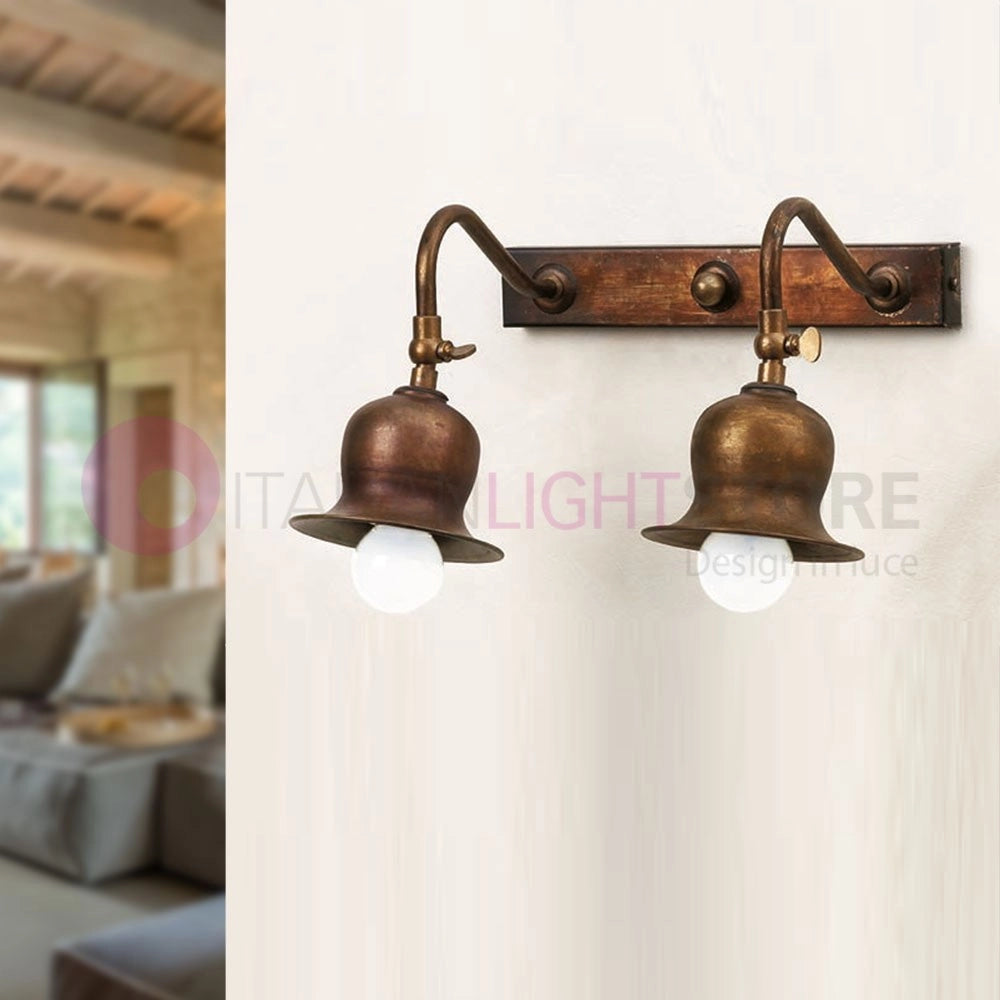ASSISI Lampada da Parete Applique Rustico 2 Luci Ottone Anticato