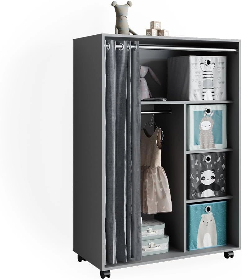 Armadio multifunzione Doros, Grigio, 100 x 146.6 cm con box pieghevole, per la conservazione flessibile di abbigliamento e accessori