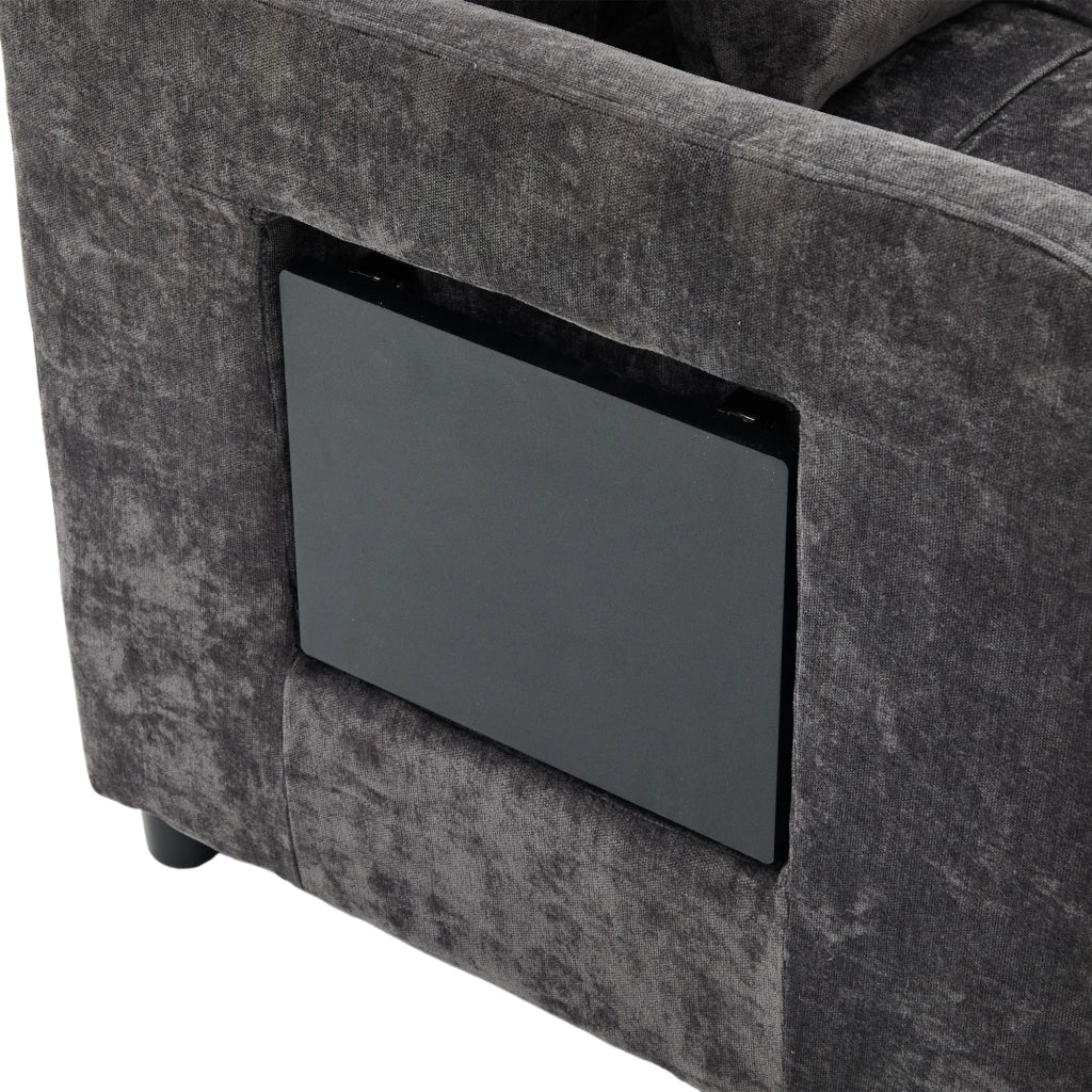 Poltrona Letto 1 Posto con Schienale Reclinabile, Contenitore e Vassoio, in Chenille Grigio Scuro
