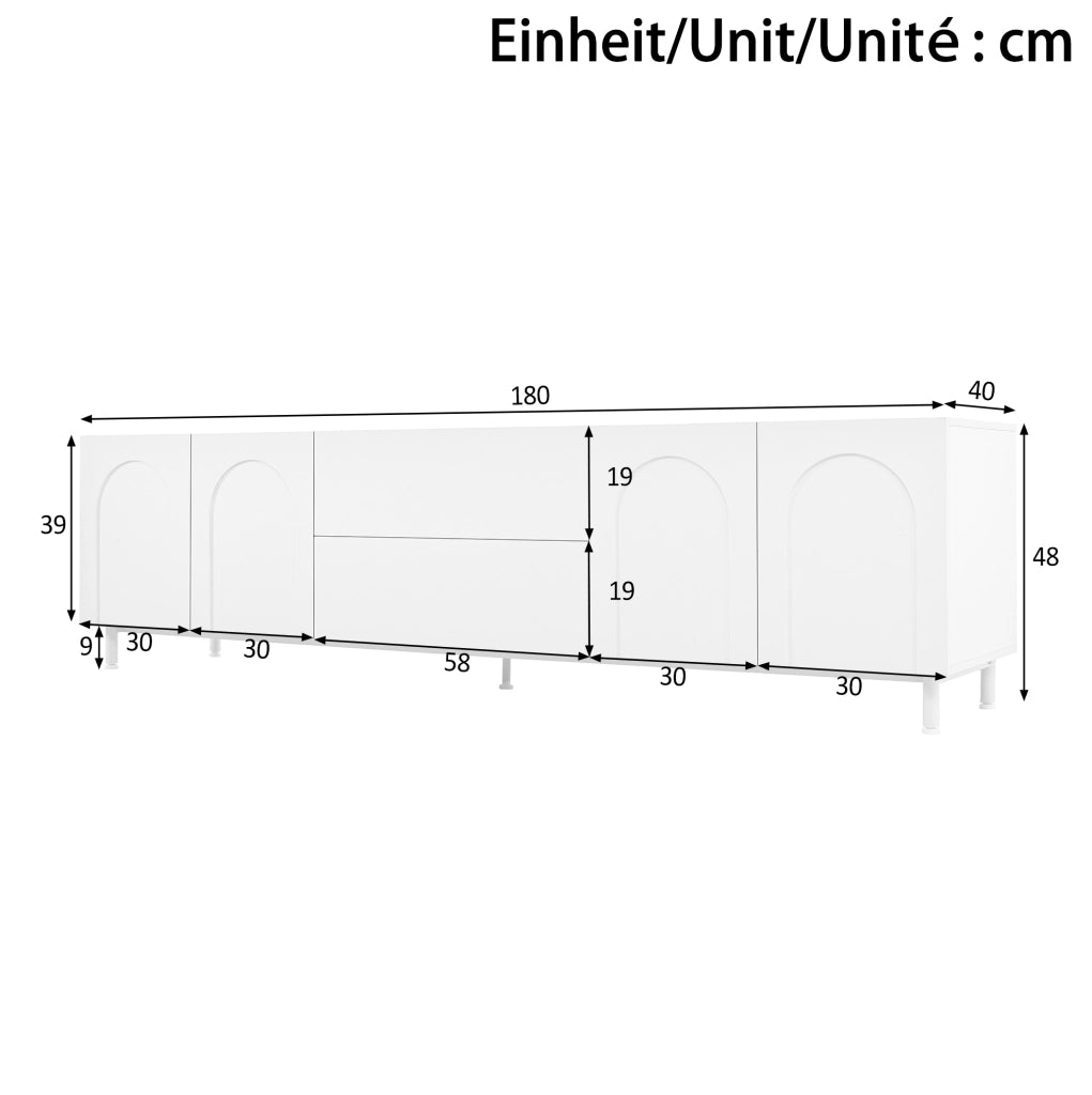 MOBILE TV 180x40x48 cm Bianco con 4 ante e 2 cassetti