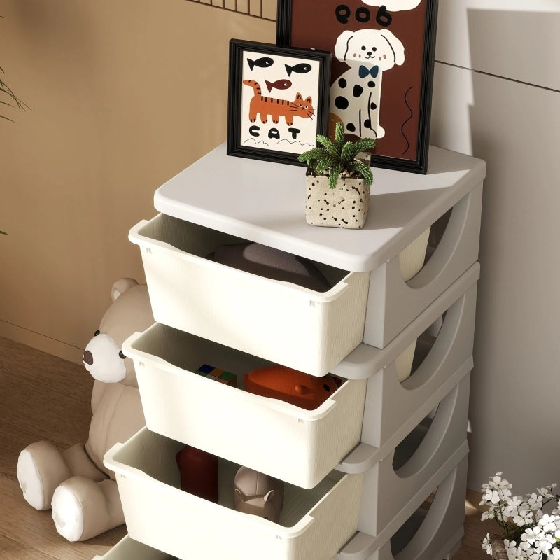 Cassettiera per bambini con 4 cassetti estraibili, in plastica, 37x37x76 cm, bianco crema