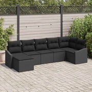 Set di divani con cuscino 7 pcs Nero polyrattan
