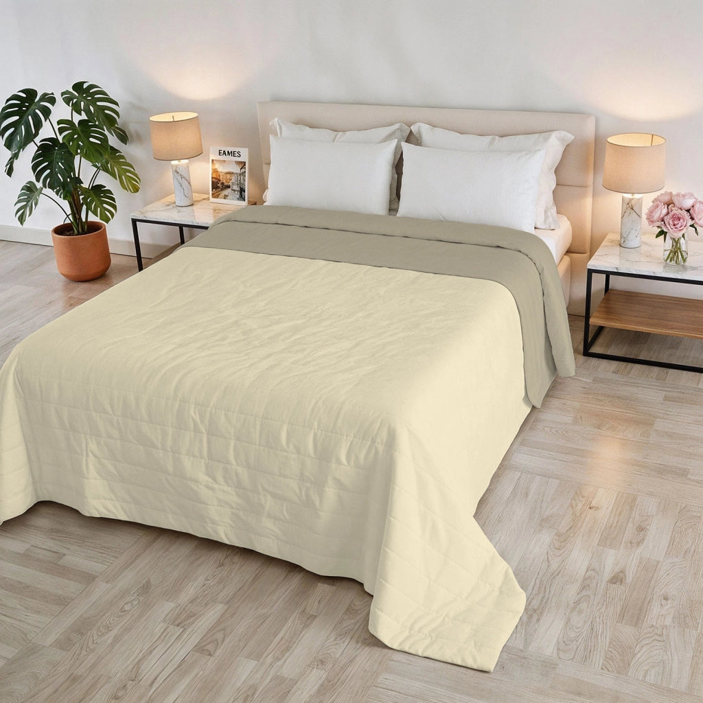 Trapuntino Estivo Double Face Effetto Water Washed Singolo 170x250 cm in Poliestere Crema e Sabbia