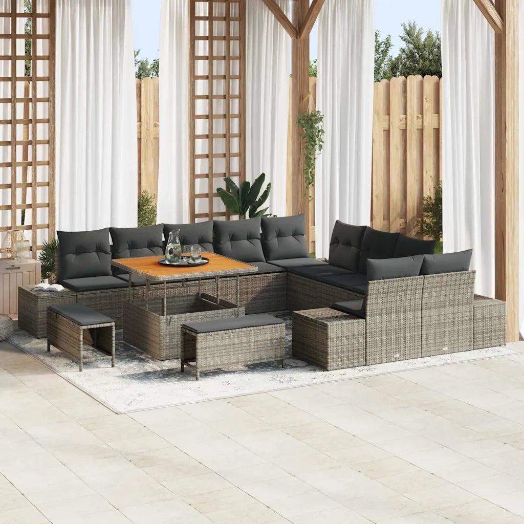 Set Divano da Giardino con cuscino 13 pcs Grigio Poly Rattan 3364788