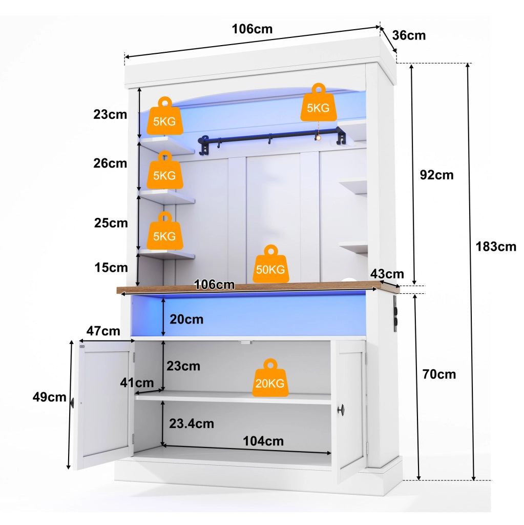 Mobile alto 106x43x183 cm con LED RGB e prese