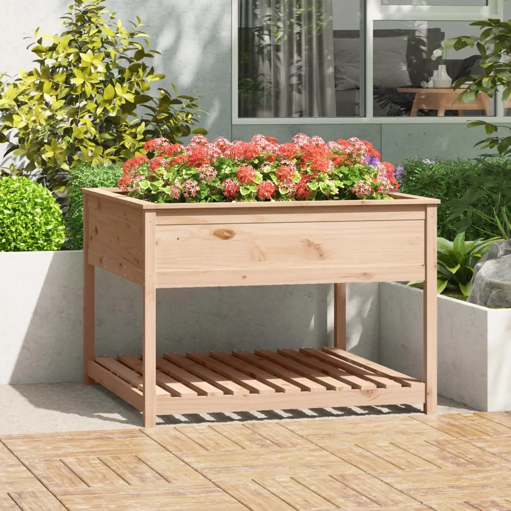 Fioriera con Mensola-Vaso con Ripiano-Contenitore per Piante 111,5x111,5x81cm in Legno Massello di Pino