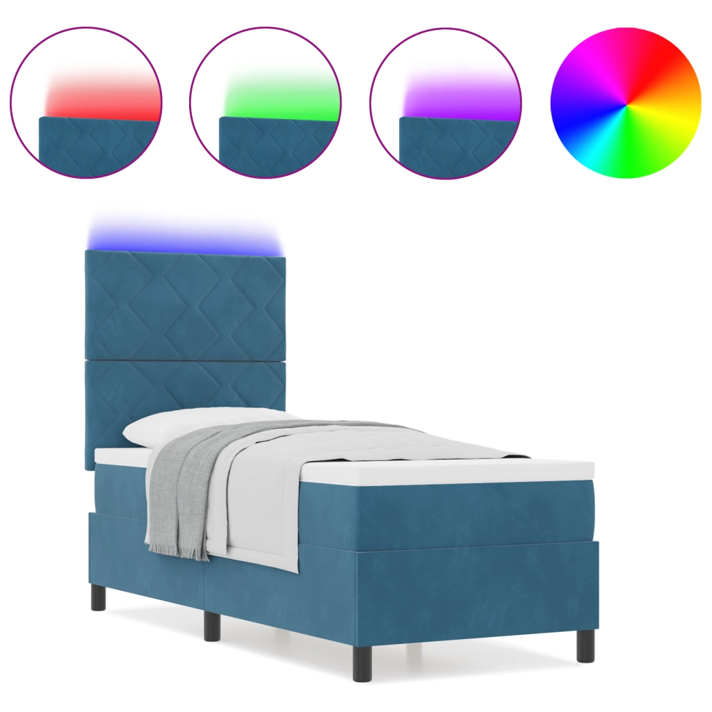 Letto Box Spring con Materasso e LED Blu Scuro 80x200 cm Velluto
