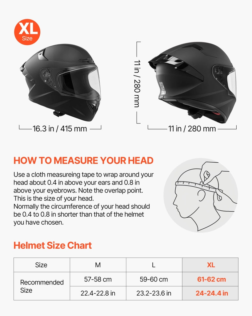 Casco integrale da moto MD-821 taglia XL nero in ABS con visiera trasparente omologato ECE 22.06 DOT robusto e pratico