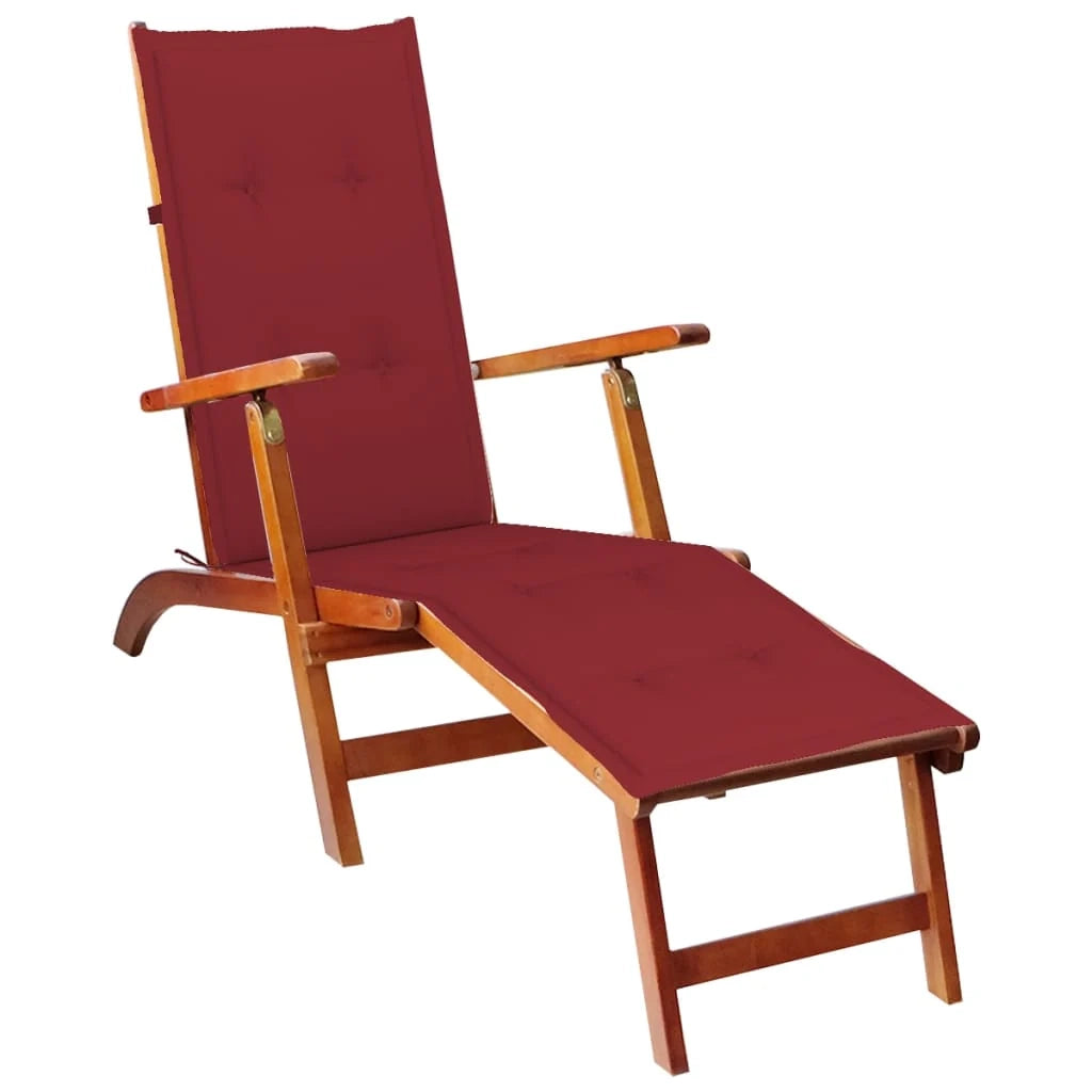 Lettino prendisole sedia a sdraio lettino prendisole letto da giardino mobili da esterno per patio con poggiapiedi e cuscino legno massello di acacia 02_0012585