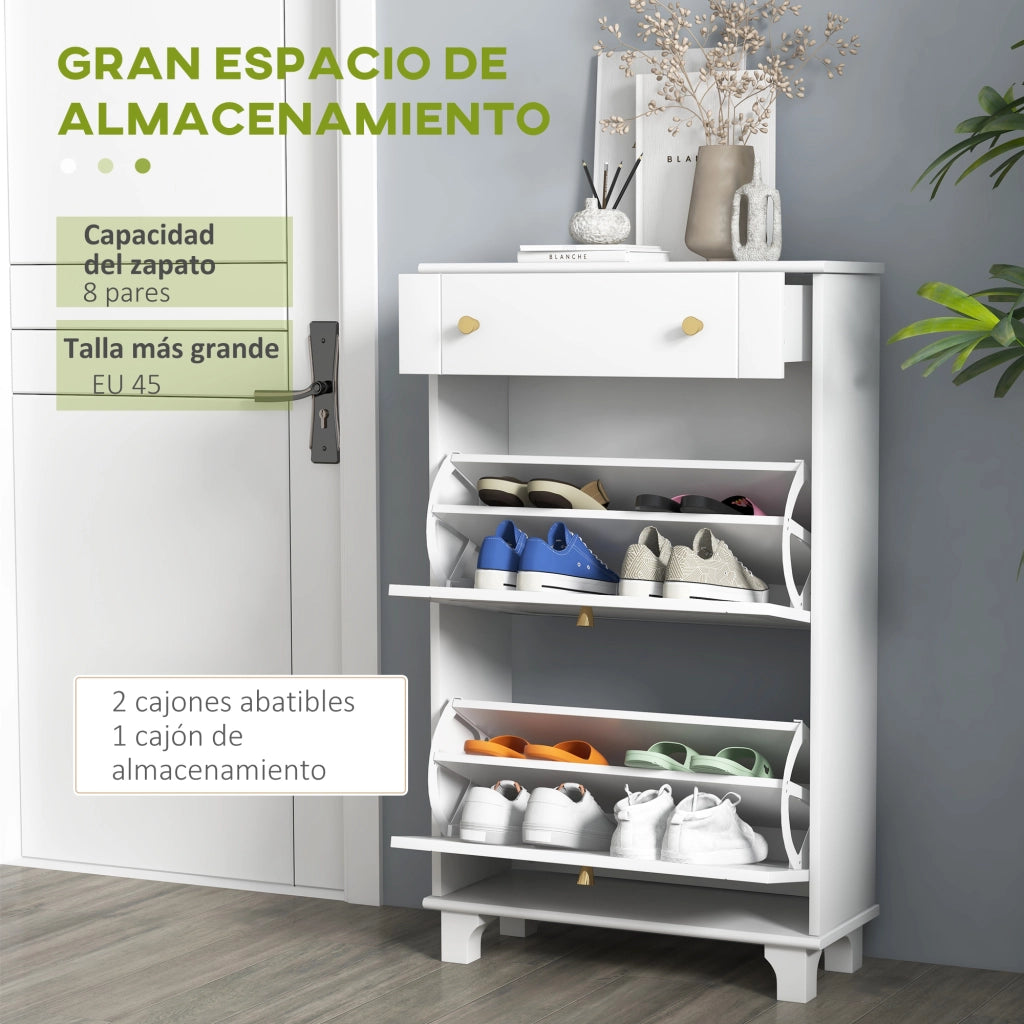 Scarpiera Salvaspazio con 2 Ante e 1 Cassetto per 8 Paia di Scarpe ¨C Zephmum ¨C 60x23,5x98,5 cm