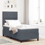 Letto a Molle  con Materasso Grigio Scuro 100x200 cm in Velluto