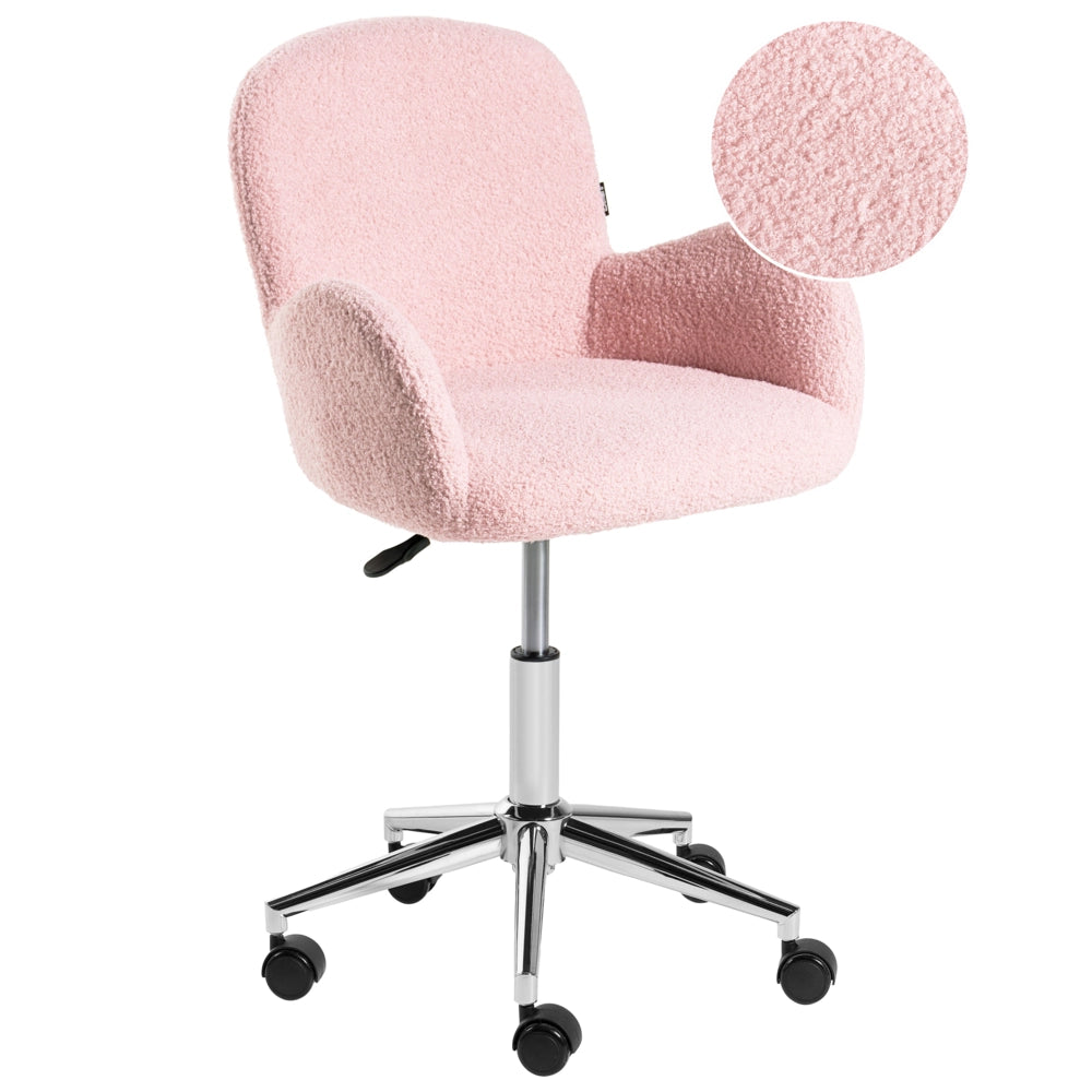 Sedia da ufficio girevole con altezza regolabile in tessuto boucle rosa pastello stile moderno retrò ufficio di casa