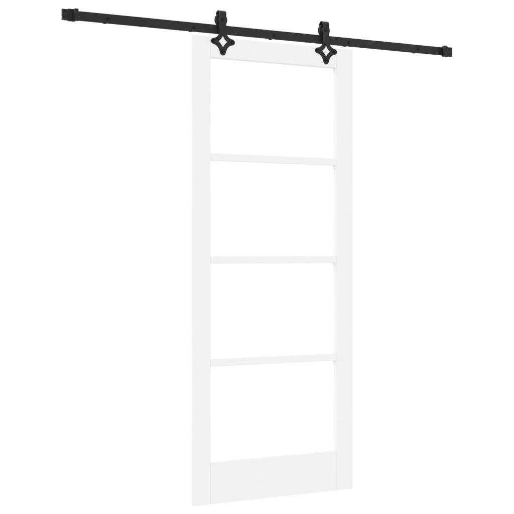 Porta Scorrevole  con Set di Hardware "ORKDAL" Legno Solido Bianco e Vetro