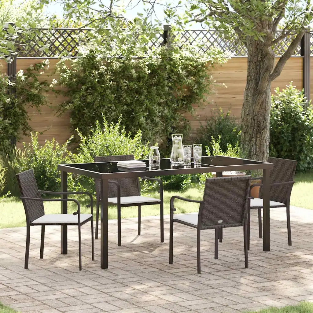 Set da Pranzo per Giardino 5 pcs Marrone e Nero Rattan in PE