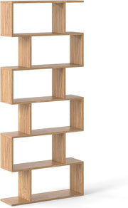 Libreria Scaffale a 6 Ripaini, a Forma di S, Portata di 120 kg, Scaffale Portaoggetti con 6 Cubi, Moderna e Salvaspazio, Arredo per Ufficio, Soggiorno, Biblioteca, 80x23x191 cm (Naturale)