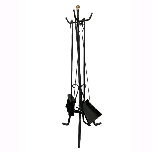 Set Camino in Ferro Battuto Nero con Parascintille 3 Ante 100x45cm e Kit Attrezzi 58cm