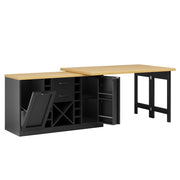 Isola da cucina girevole a 360° con piano in 2 parti; 2 cassetti; portabottiglie e porta pattumiera; nero; 120 × 40 × 73;8 cm