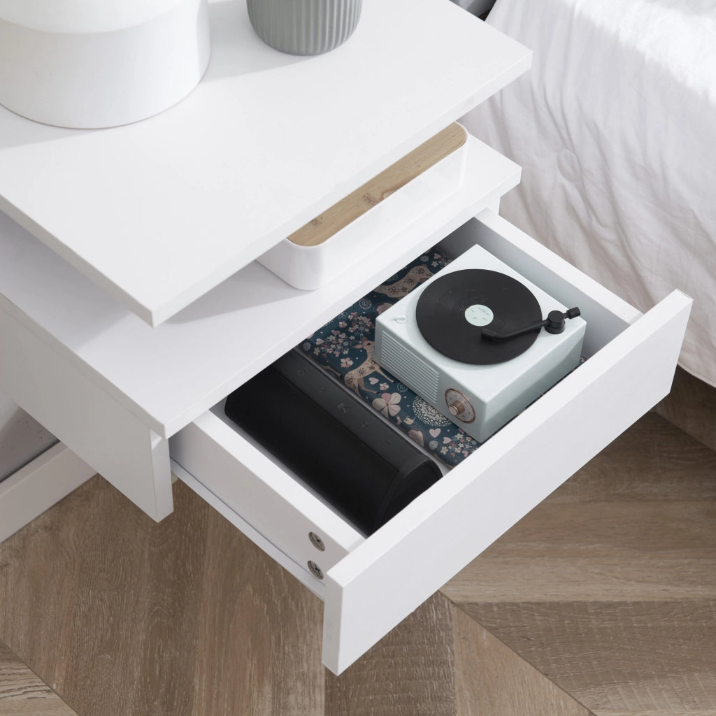 Comodino con cassetto e ripiano aperto ¨C Zephmum ¨C Bianco 35x32x22,5 cm