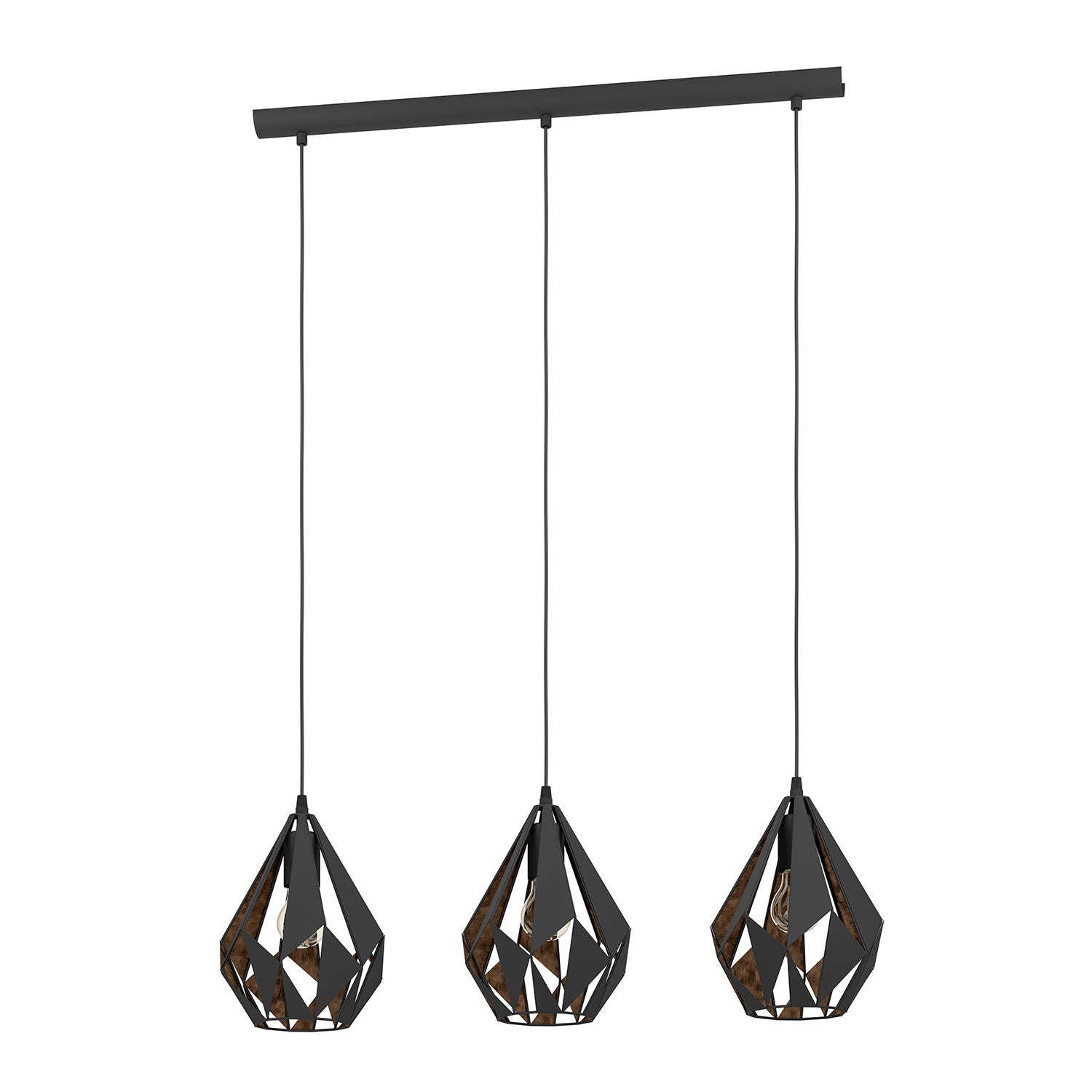 Lampadario A Sospensione Vintage Carlton 1 Acciaio Nero Rame 3 Luci E27