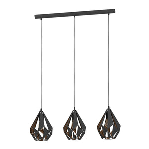 Lampadario A Sospensione Vintage Carlton 1 Acciaio Nero Rame 3 Luci E27