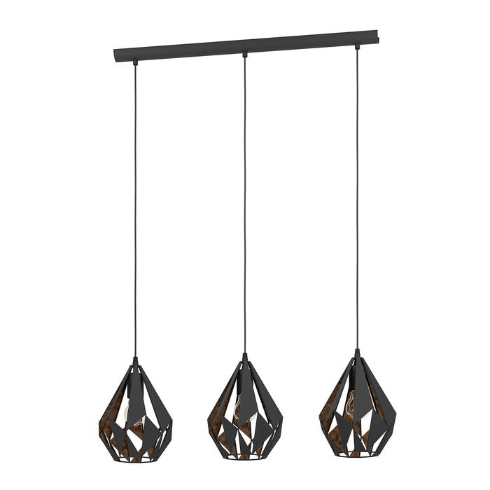 Lampadario A Sospensione Vintage Carlton 1 Acciaio Nero Rame 3 Luci E27