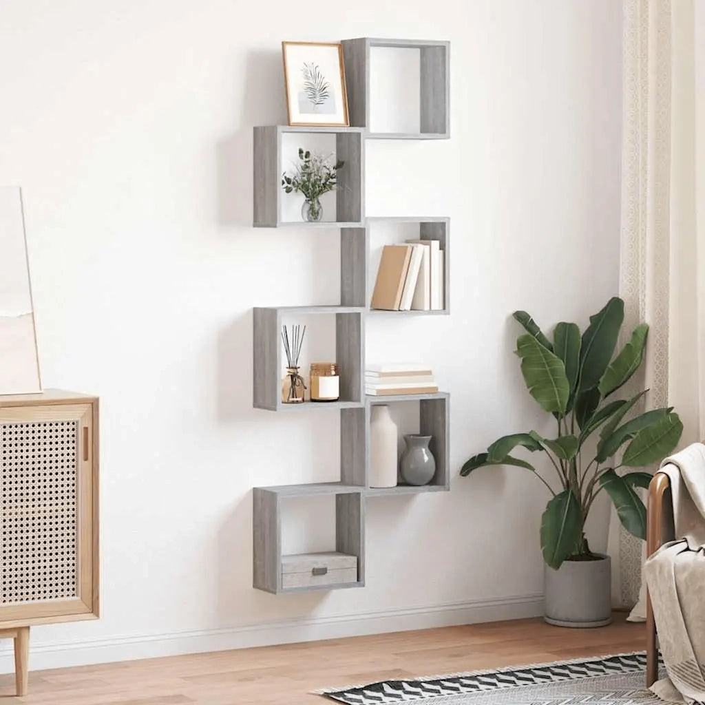 6 pz Mensole Parete | Mensola sospesa a Cubo Grigio Sonoma 30x15x30 cm