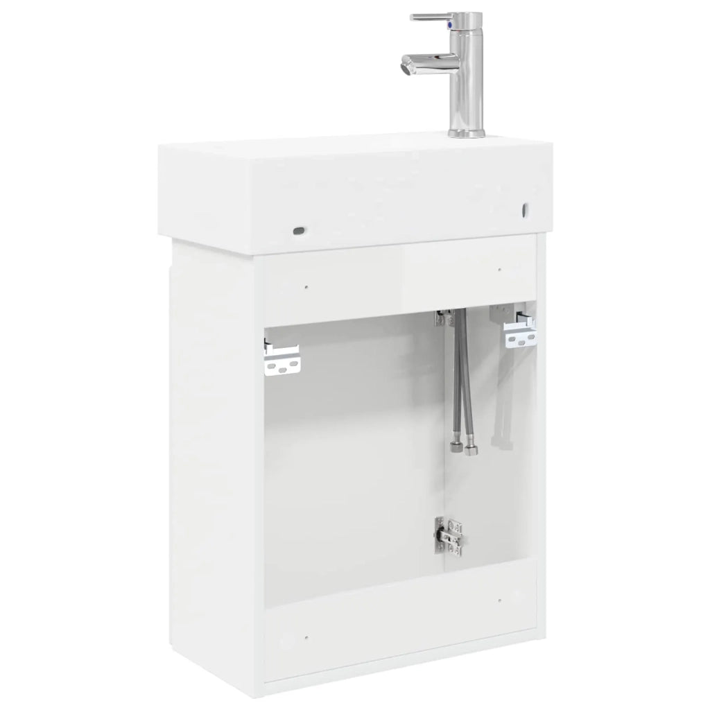 Mobile bagno con rubinetto Bianco Lucido 45,5 x 22,5 x 84 cm 889505