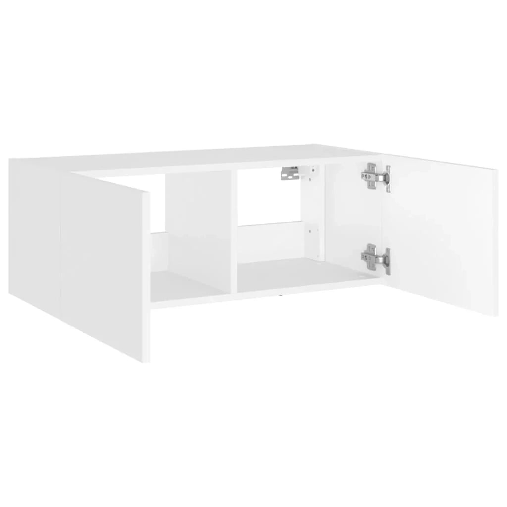 Mobile TV multimediale scaffale TV credenza mobile TV sala da pranzo soggiorno camera da letto montaggio a parete con luci LED 80 x 35 x 31 cm bianco 02_0027924