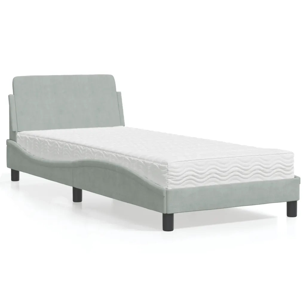 Letto con Materasso Dover Grigio Chiaro 90x190 cm in Velluto 3208311