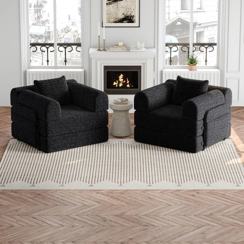 DIVANO LETTO 2 in 1 con vano bracciolo in ciniglia nera