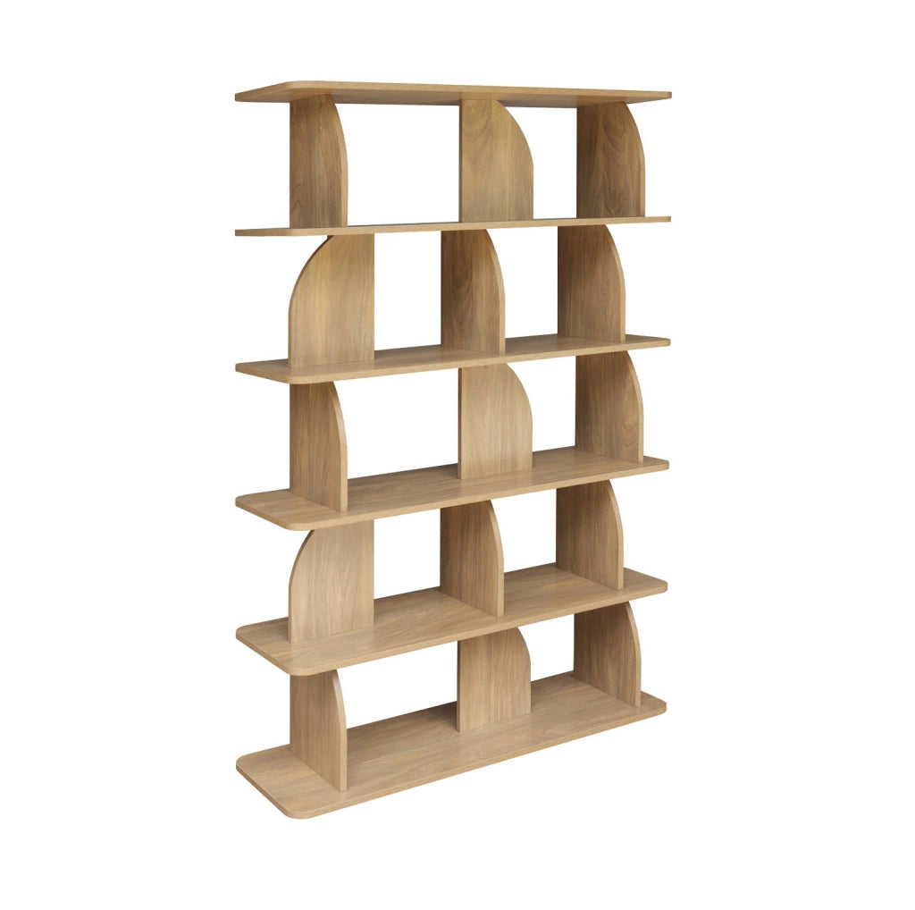Libreria esotica in legno a 5 livelli, effetto legno miele